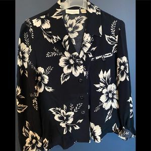 Dana Buchman Navy Flowered Blouse